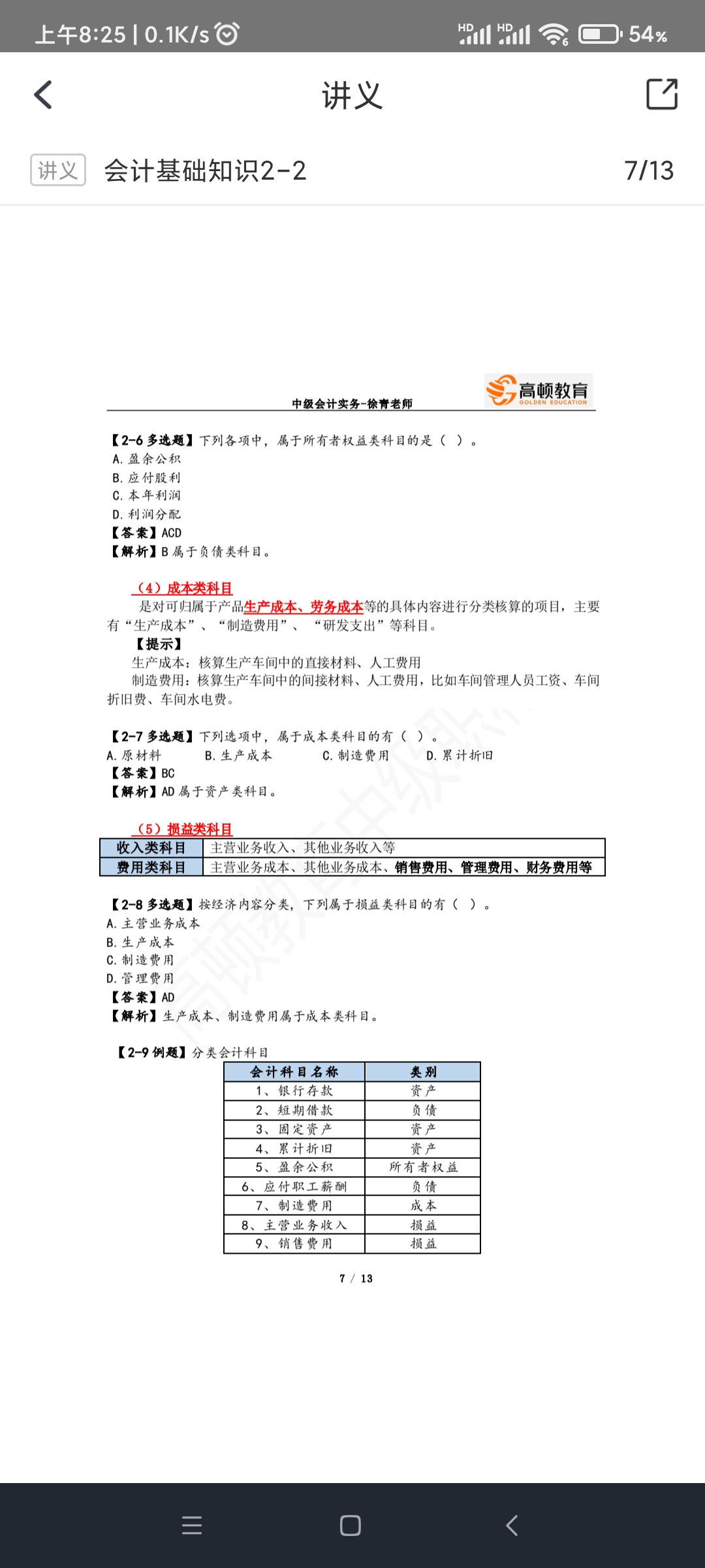 成本類科目